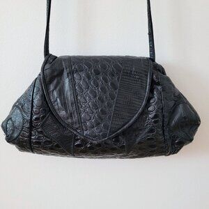 Vintage Made in Canada Black Embossed Leather Crossbody Purse